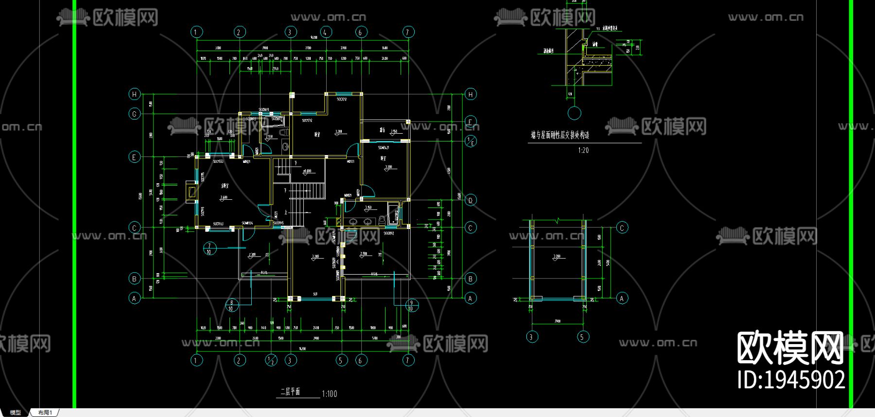 别墅建筑cad施工图下载（渲染图2）