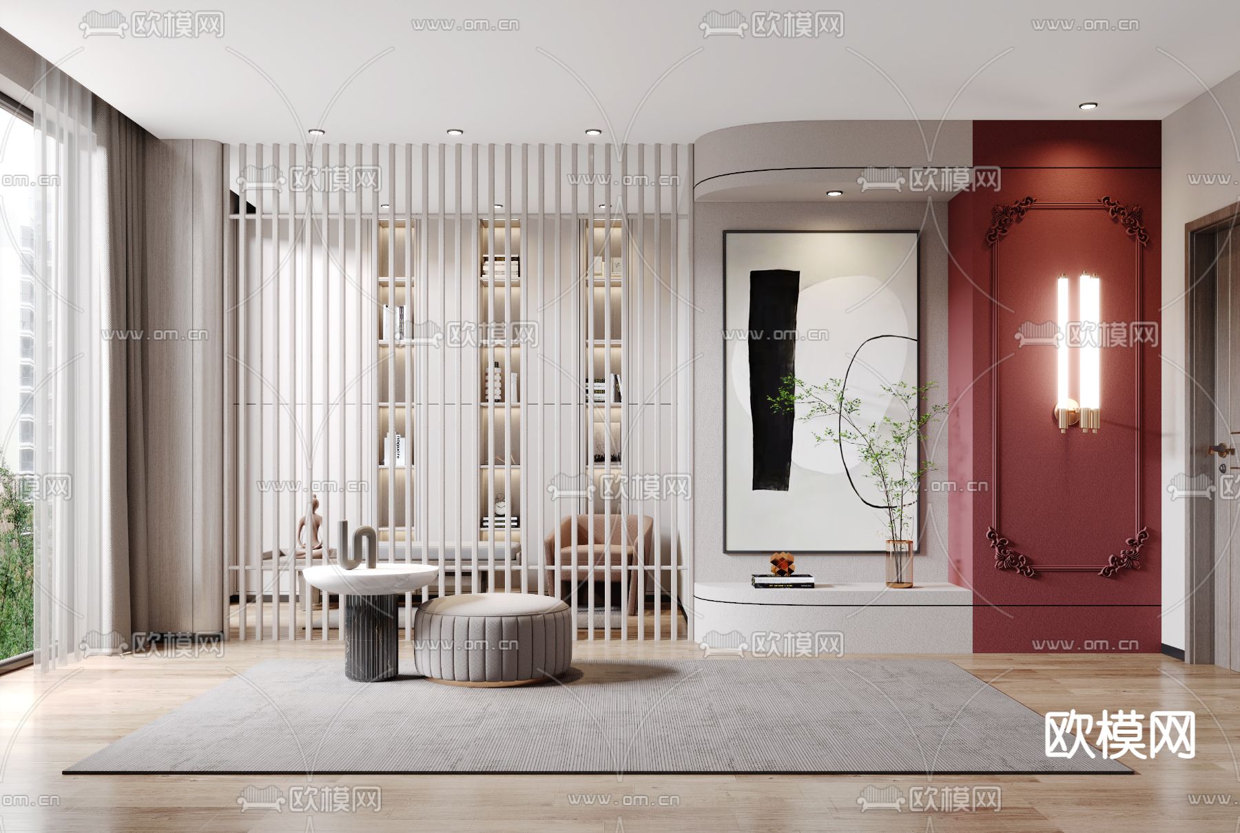 简欧入户门厅玄关3d模型下载（渲染图1）