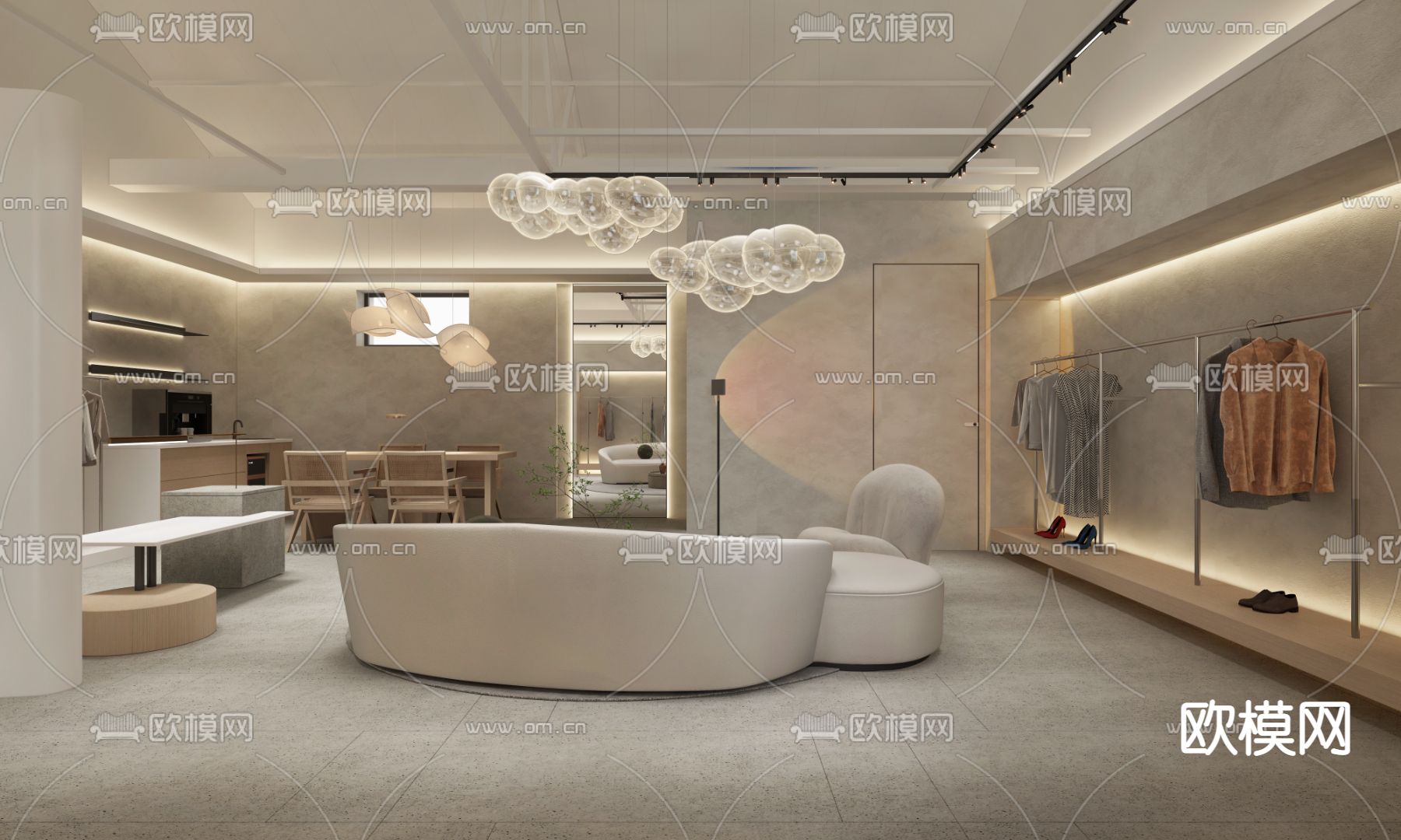 侘寂风服装店3d模型下载_ID11793769_3dmax免费模型-欧模网