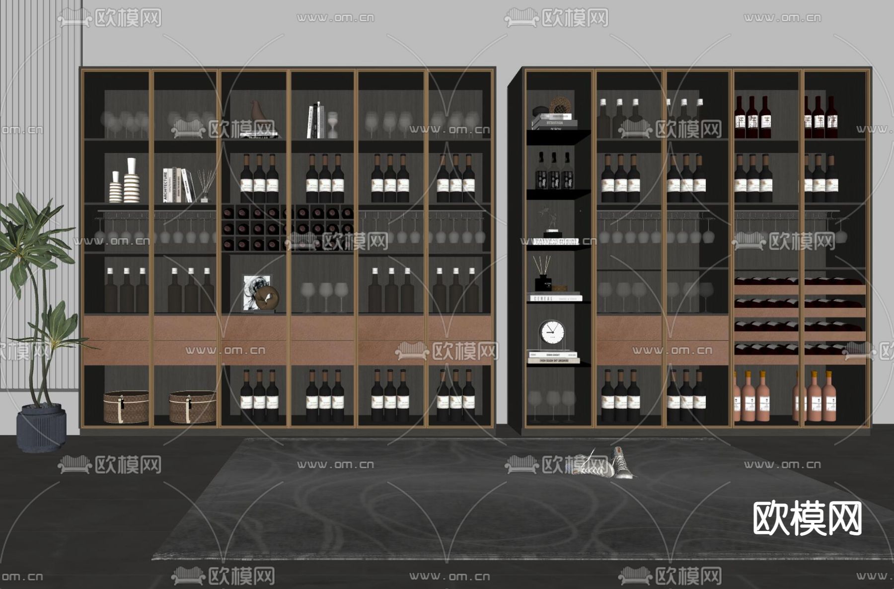 现代轻奢酒柜su模型下载（渲染图2）
