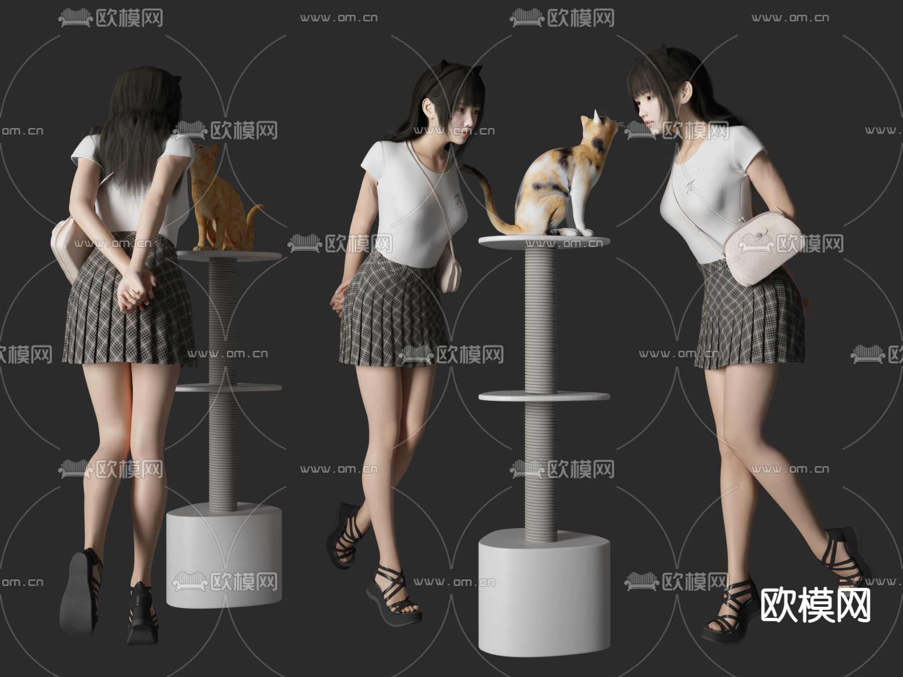 现代少女猫咪3d模型下载