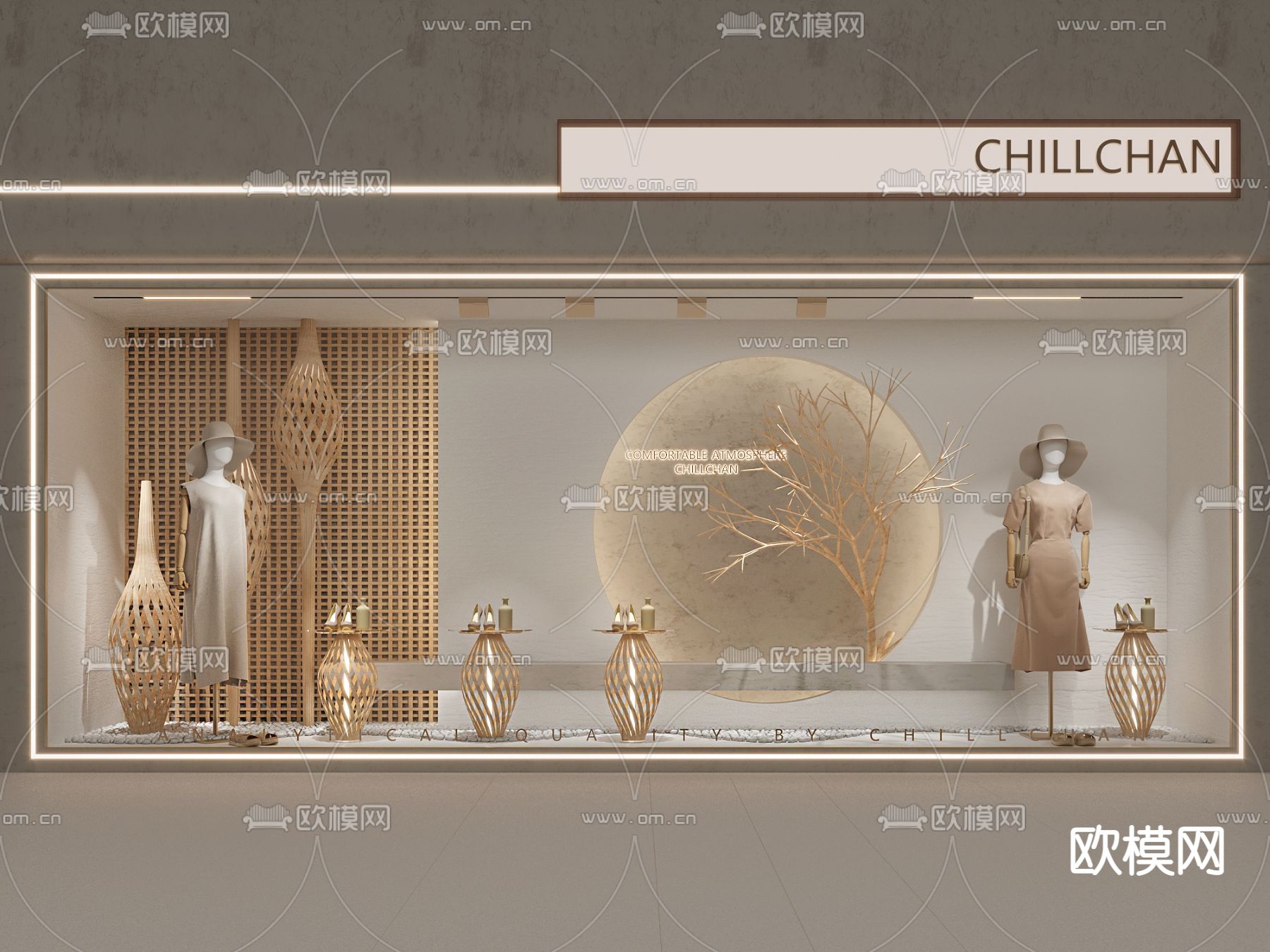 侘寂女装橱窗3d模型下载