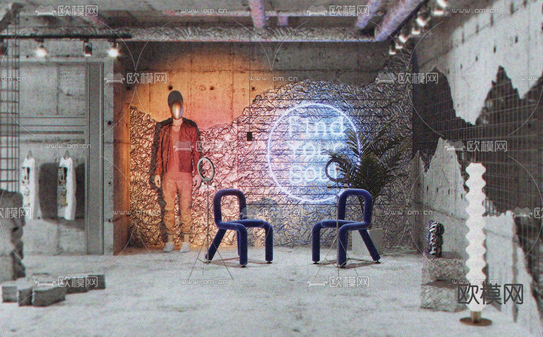 工业风服装店网红直播间3d模型下载（渲染图2）