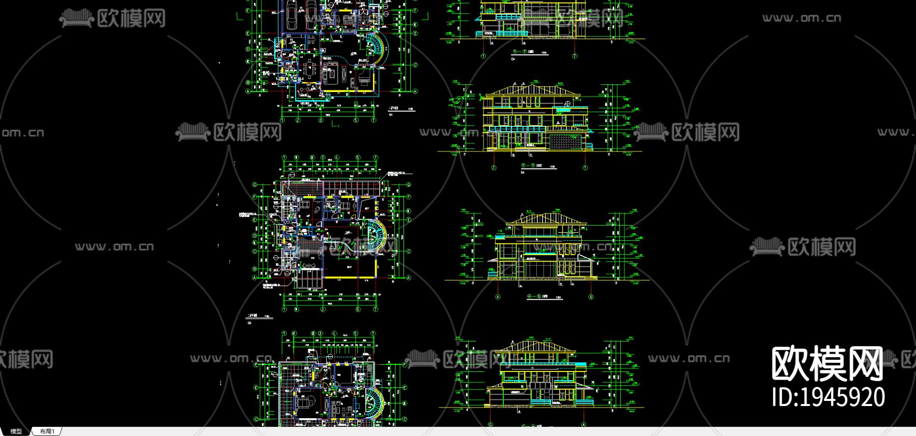 别墅建筑cad施工图-免费3dmax模型库-欧模网