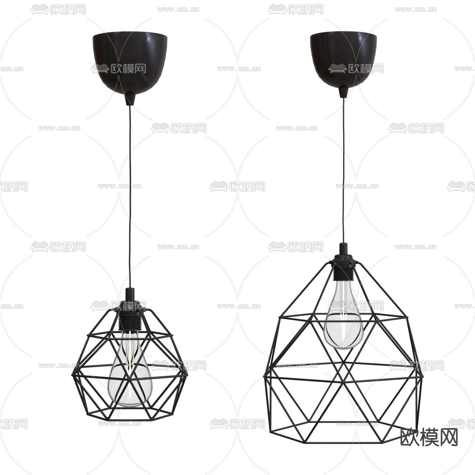 工业风铁艺吊灯3d模型下载（渲染图3）