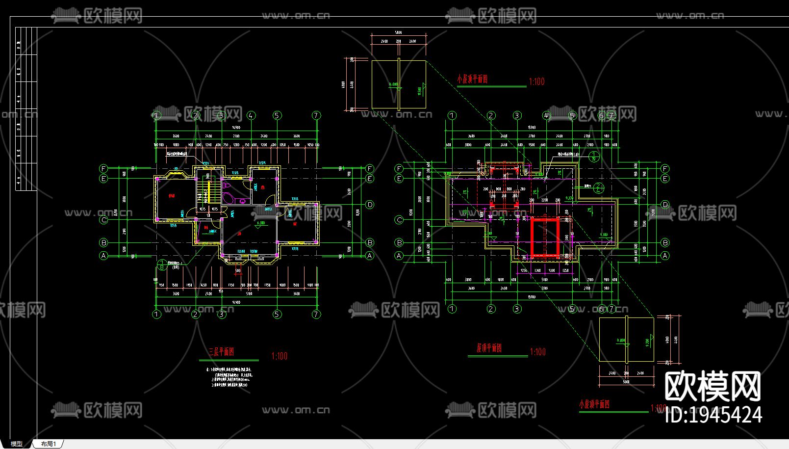 别墅建筑cad施工图-免费3dmax模型库-欧模网