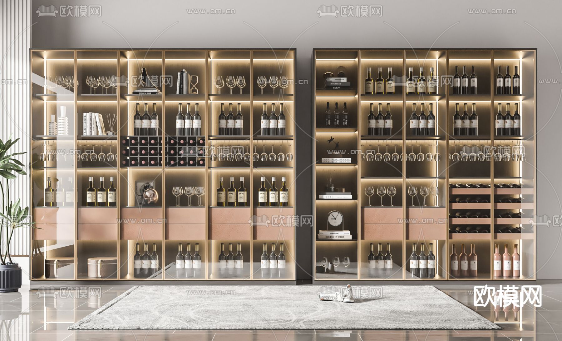 现代轻奢酒柜su模型下载（渲染图1）