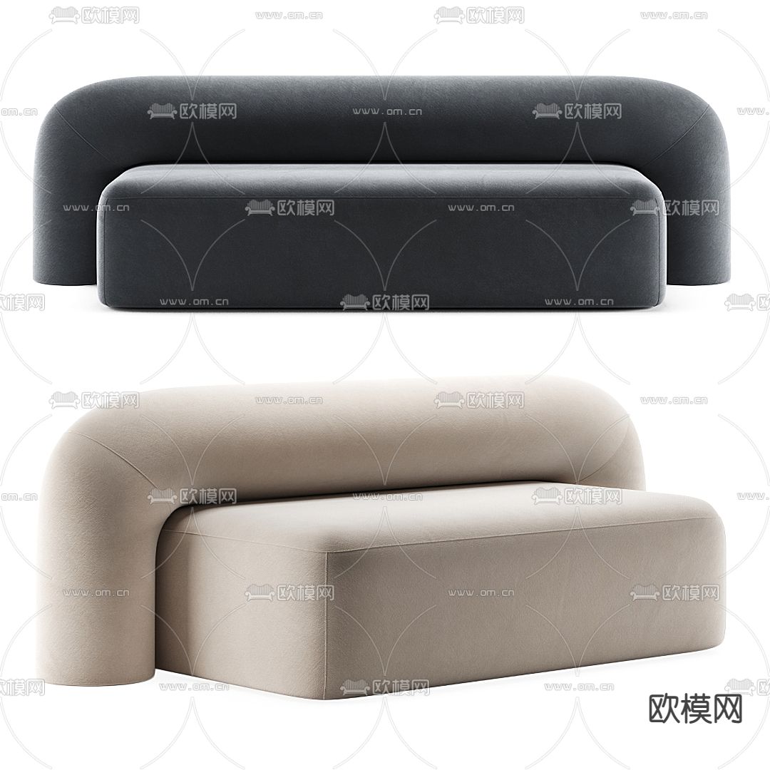侘寂布艺双人沙发3d模型下载（渲染图2）