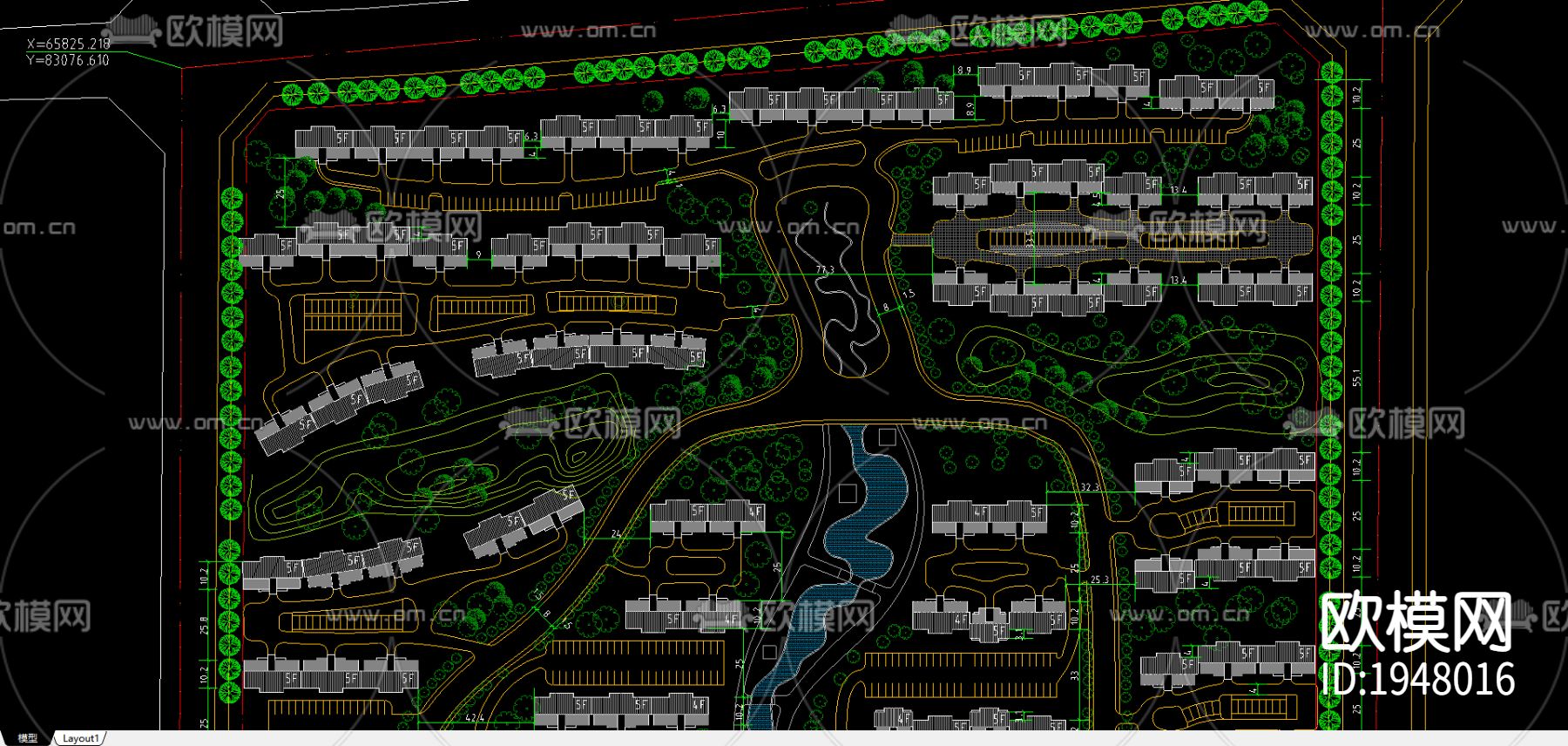 小区建筑cad施工图下载（渲染图1）