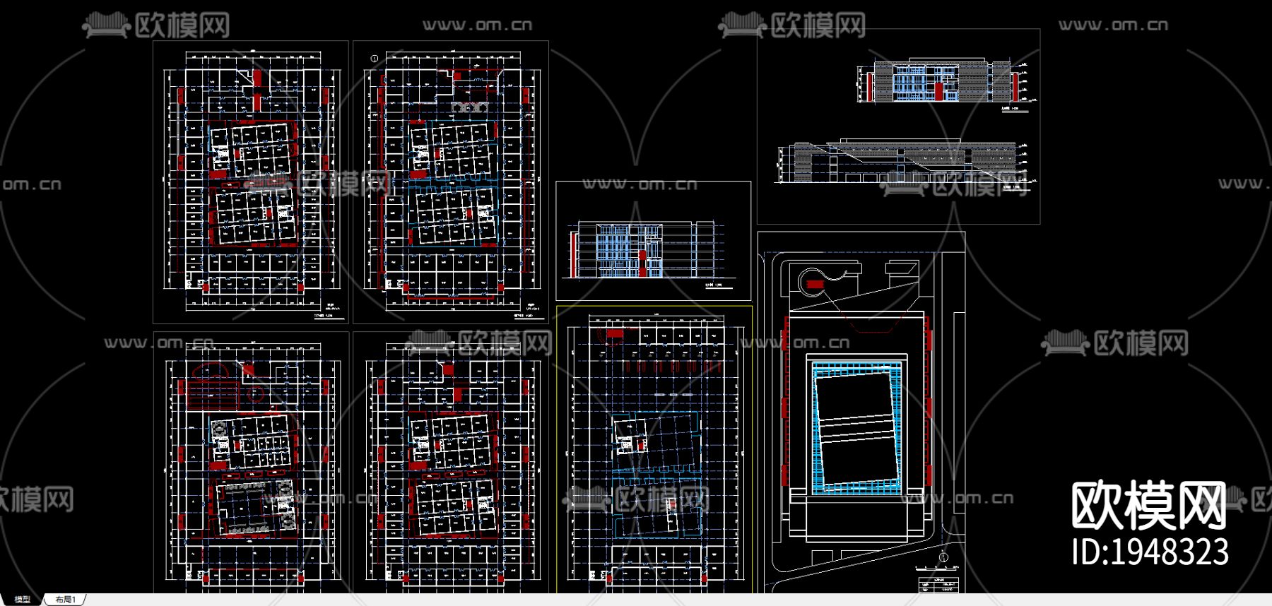 商场平立面图cad图库下载（渲染图1）
