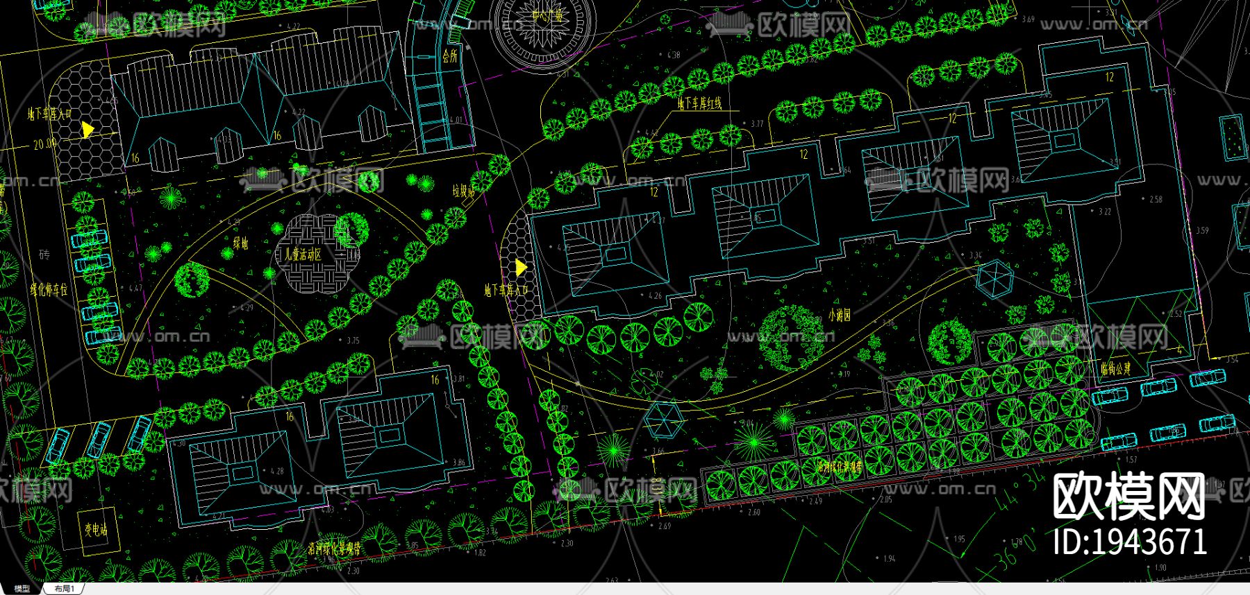 小区景观规划cad施工图下载（渲染图2）