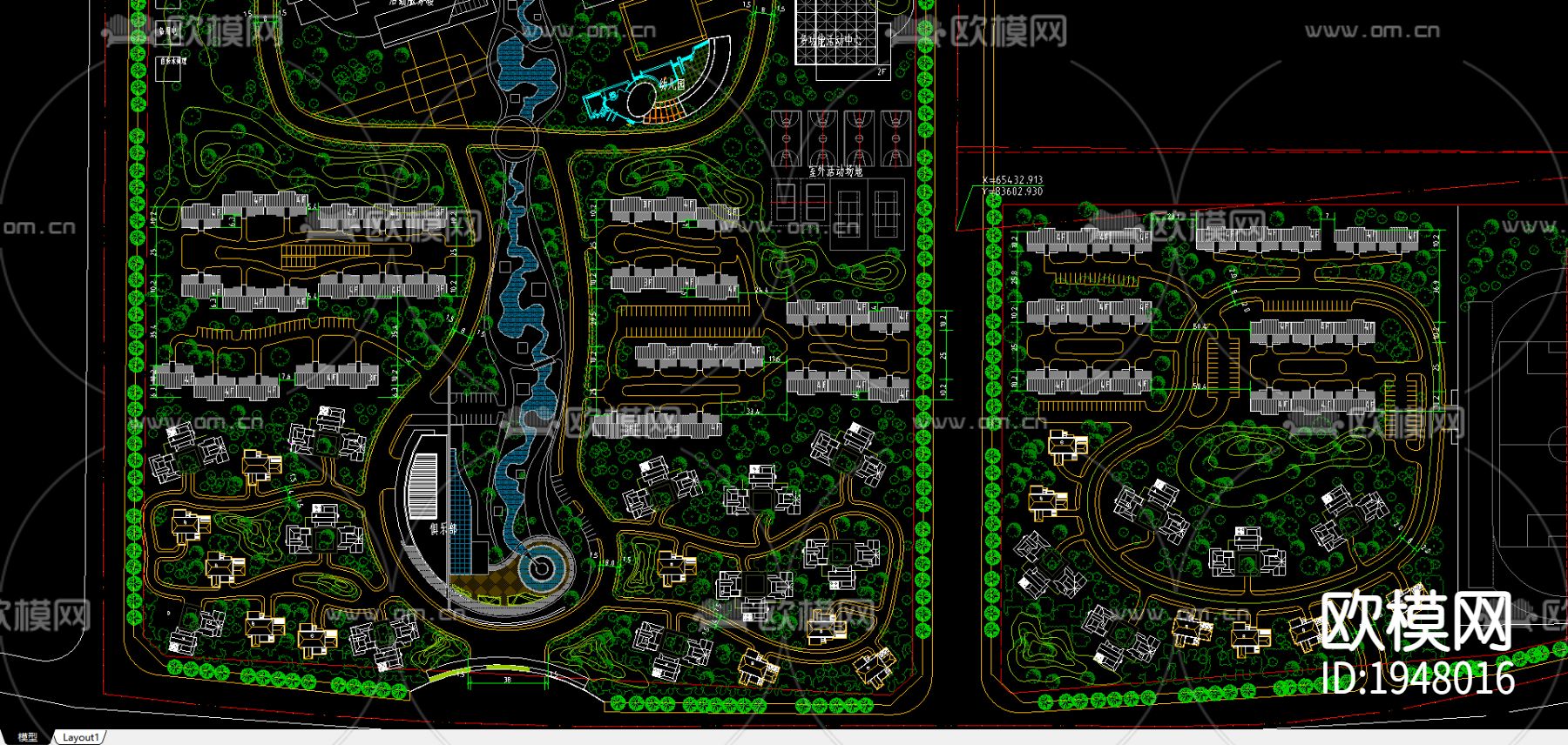 小区建筑cad施工图下载（渲染图2）