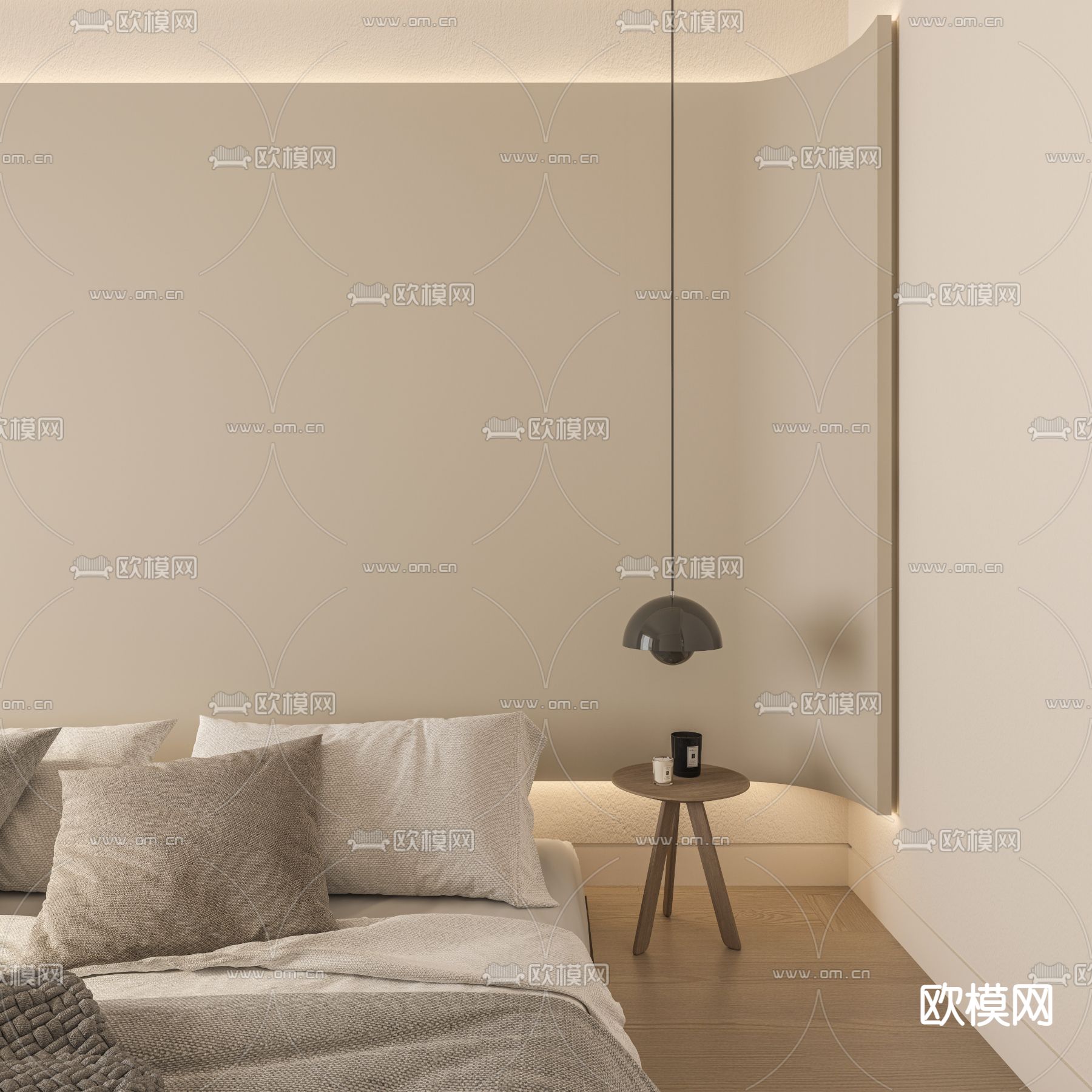 侘寂风单身公寓3d模型下载（渲染图2）