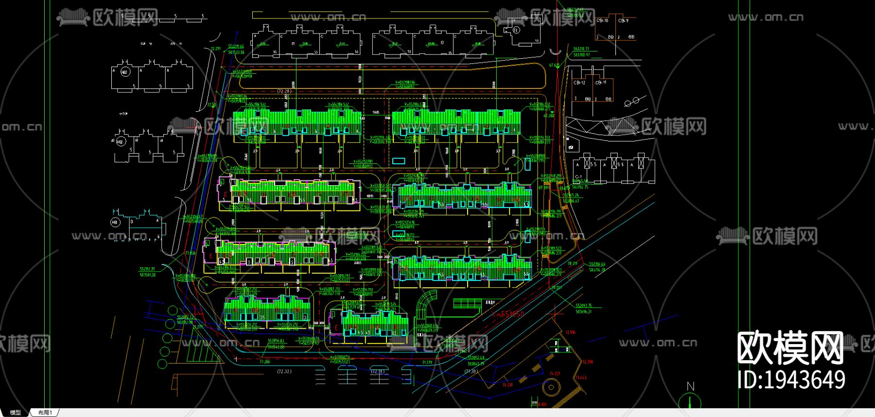 小区规划cad施工图下载（渲染图1）