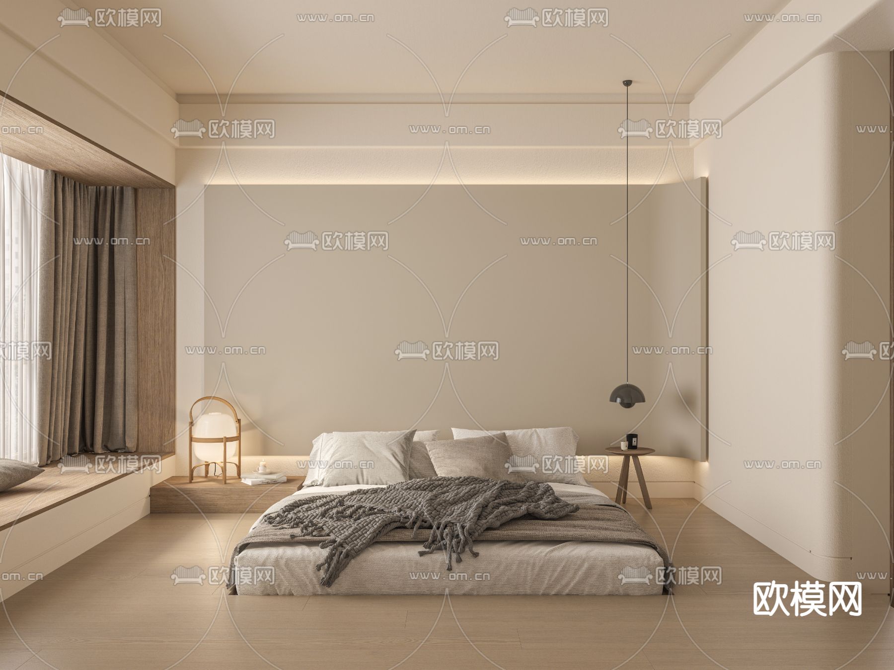 侘寂风单身公寓3d模型下载（渲染图1）