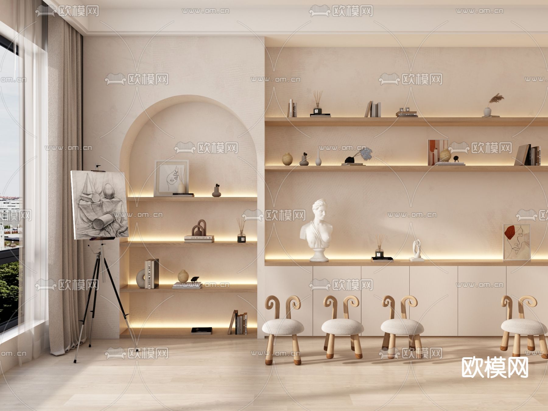 侘寂风美术室画室3d模型下载（渲染图1）