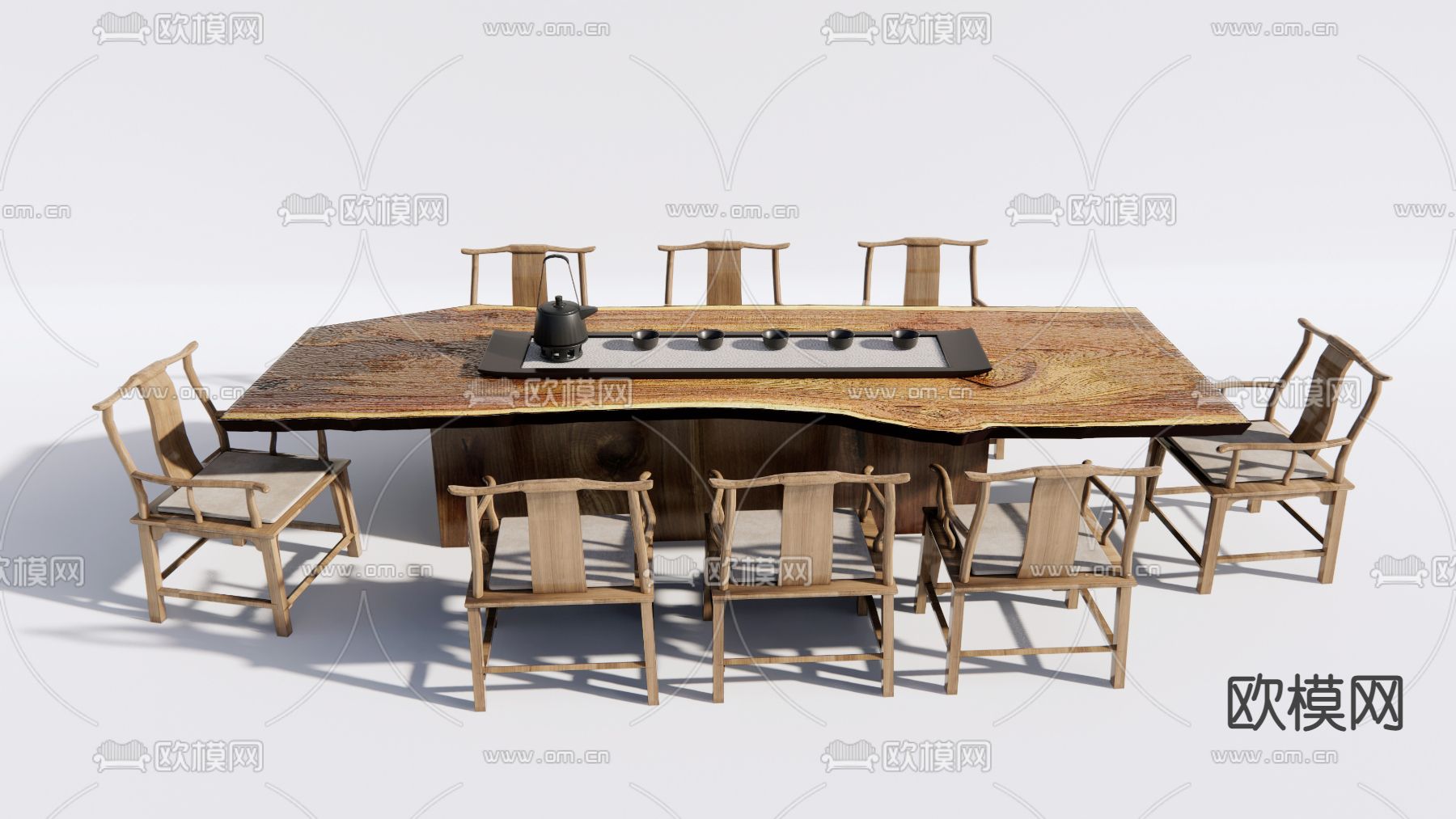 新中式实木茶桌椅su模型下载（渲染图1）