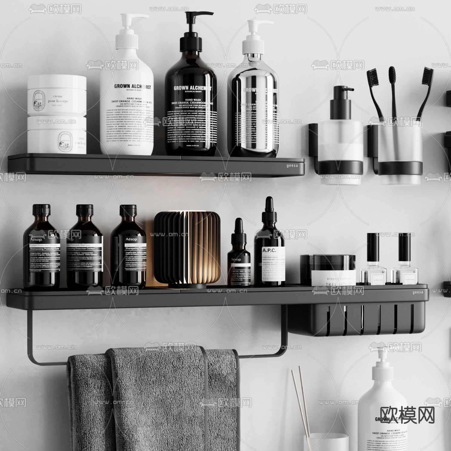 现代毛巾洗浴用品3d模型下载（渲染图2）