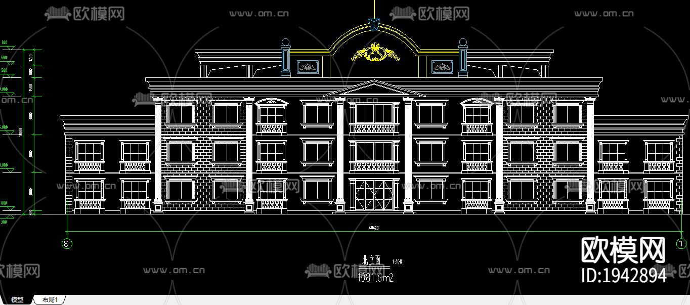 酒店建筑cad施工图下载（渲染图1）