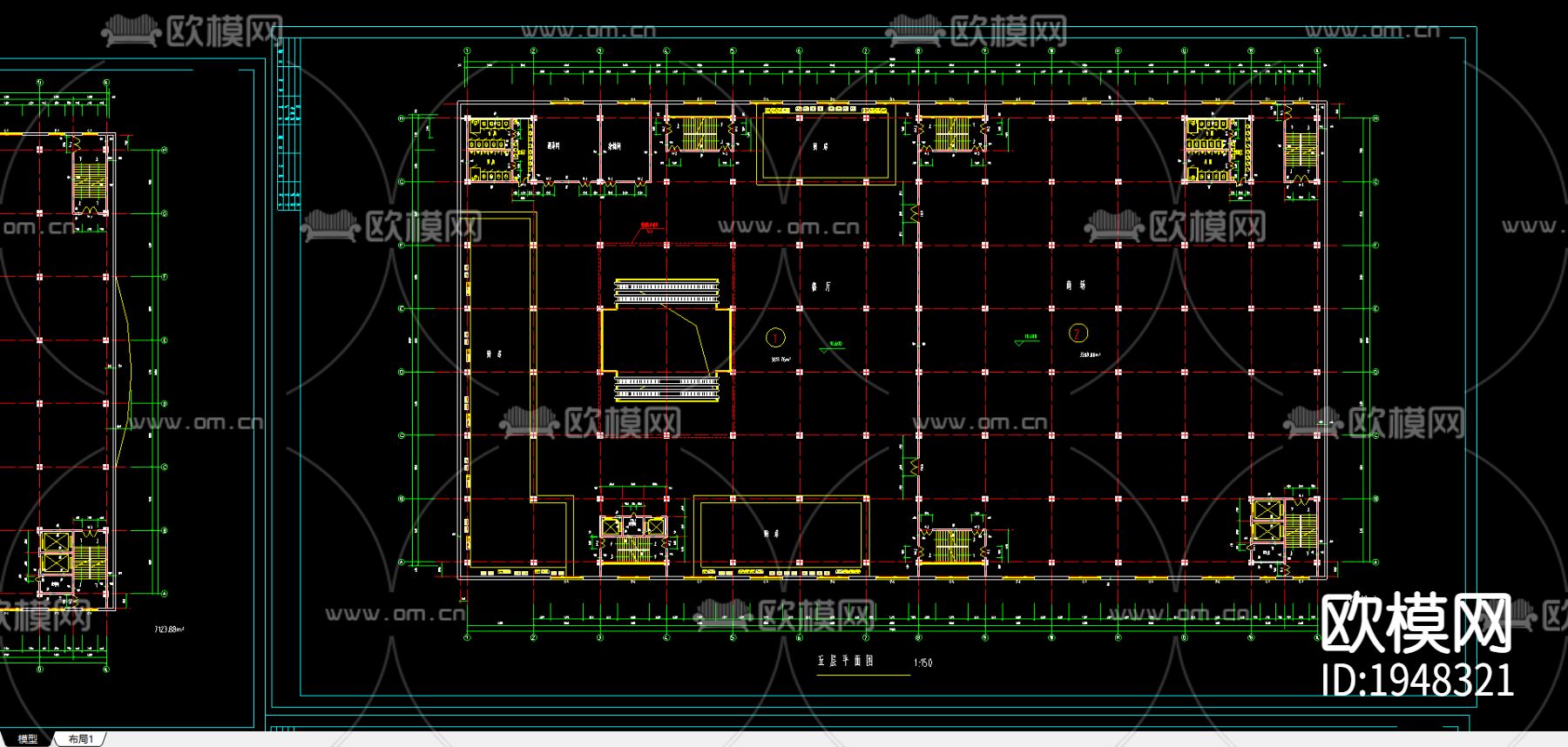 商场平面建筑图cad图库下载（渲染图2）