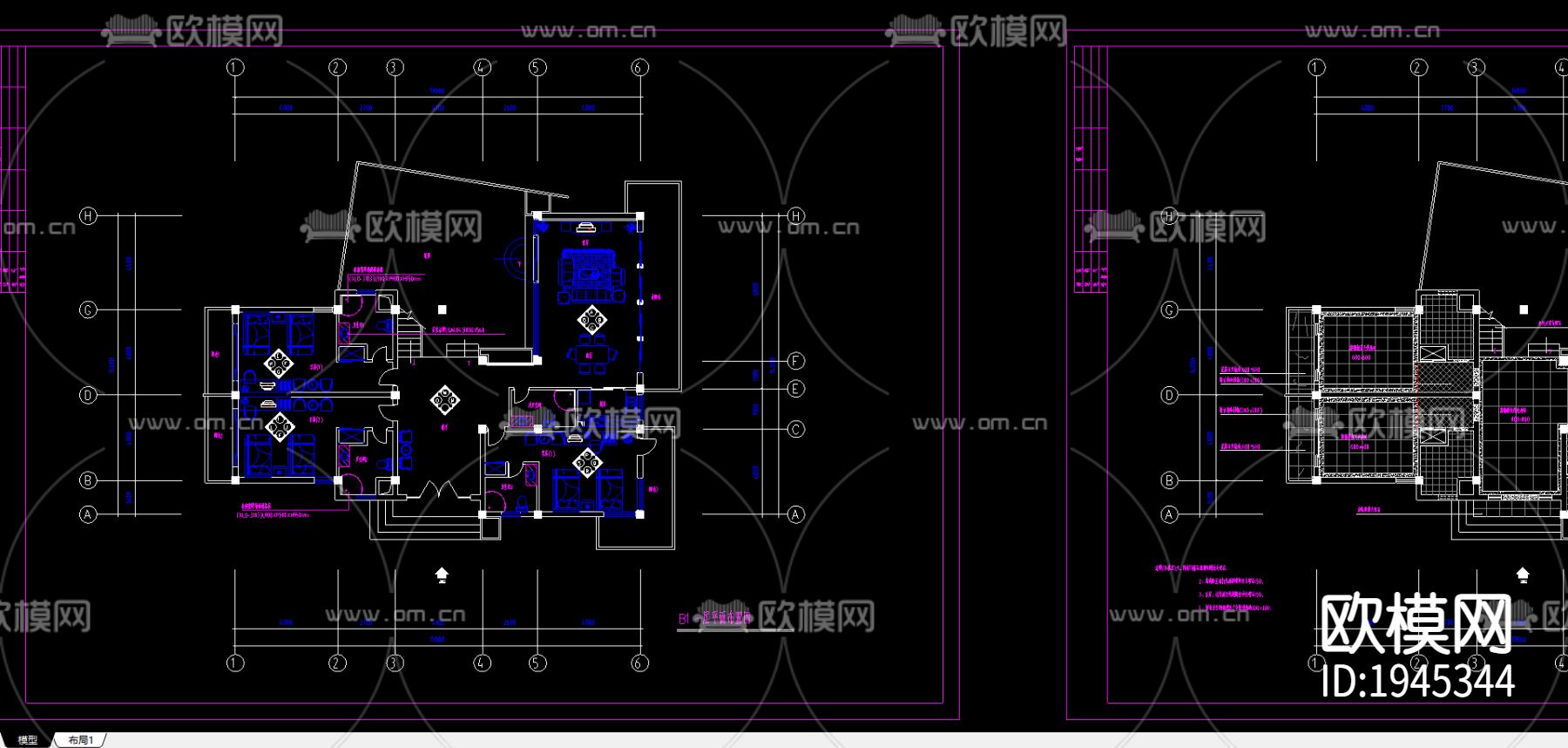 别墅cad施工图下载（渲染图1）
