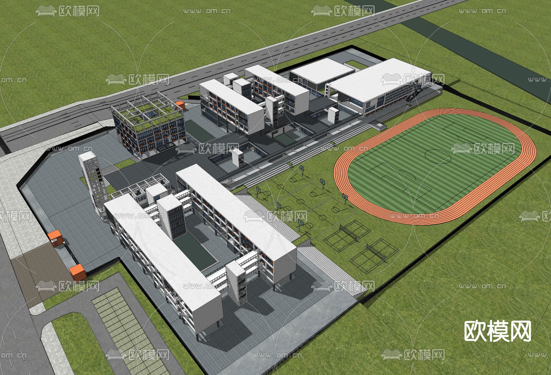 现代校园学校鸟瞰su模型下载（渲染图2）