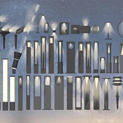 现代草坪灯射树灯su模型