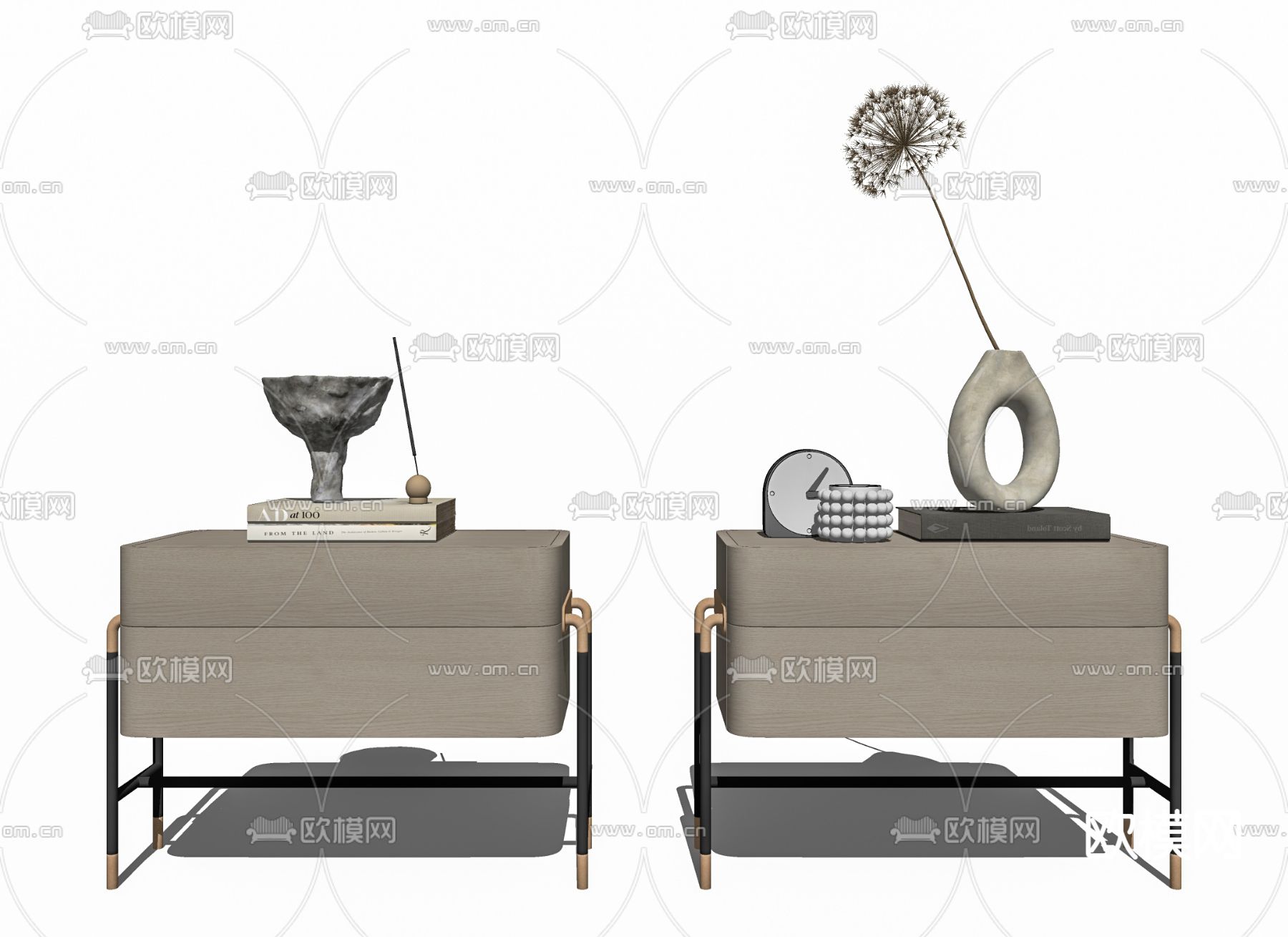 现代轻奢床头柜su模型下载（渲染图2）