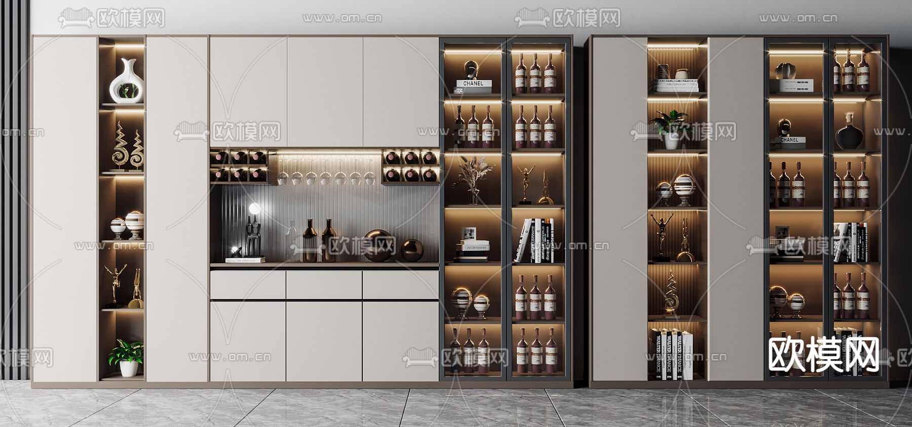 现代多功能酒柜3d模型下载