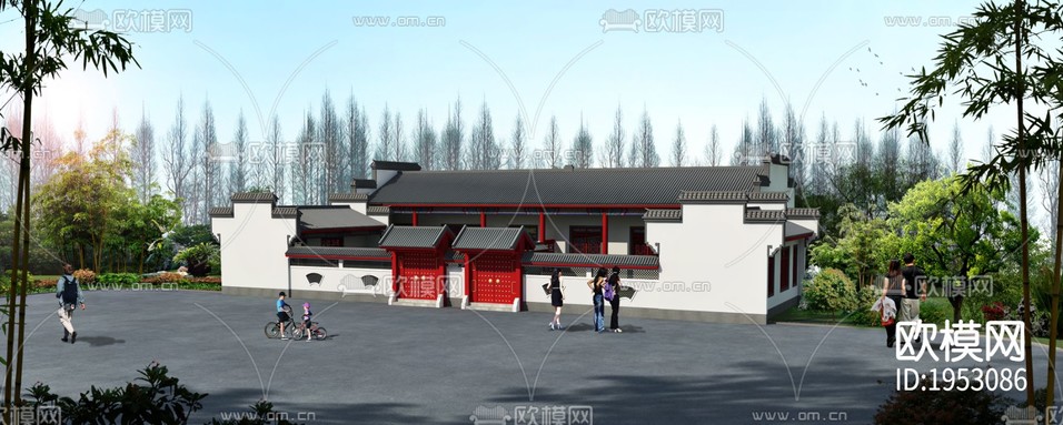 四合院建筑cad施工圖下載(渲染圖2)