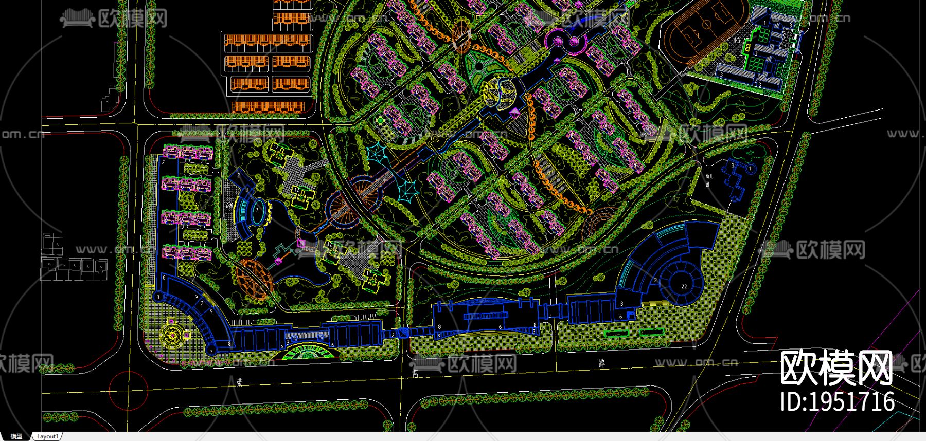 小区规划cad平面图下载（渲染图3）