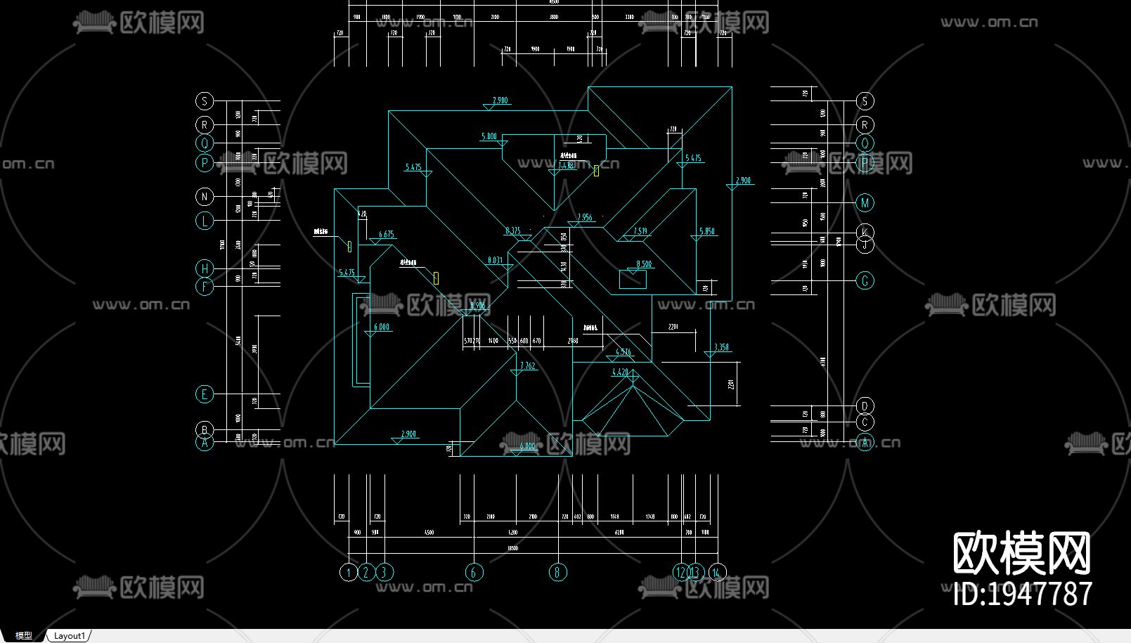 别墅建筑cad图下载（渲染图2）