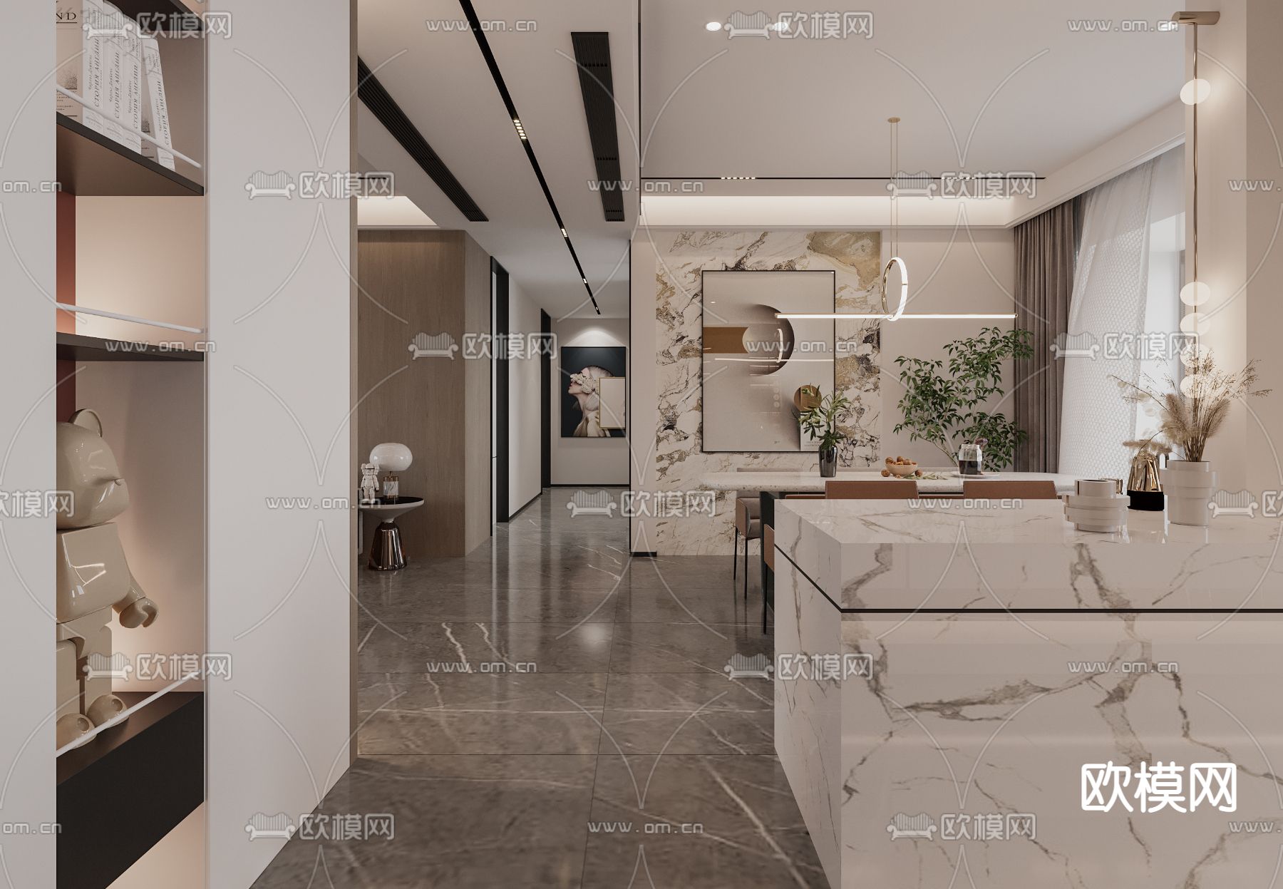 现代客厅餐厅3d模型下载（渲染图4）