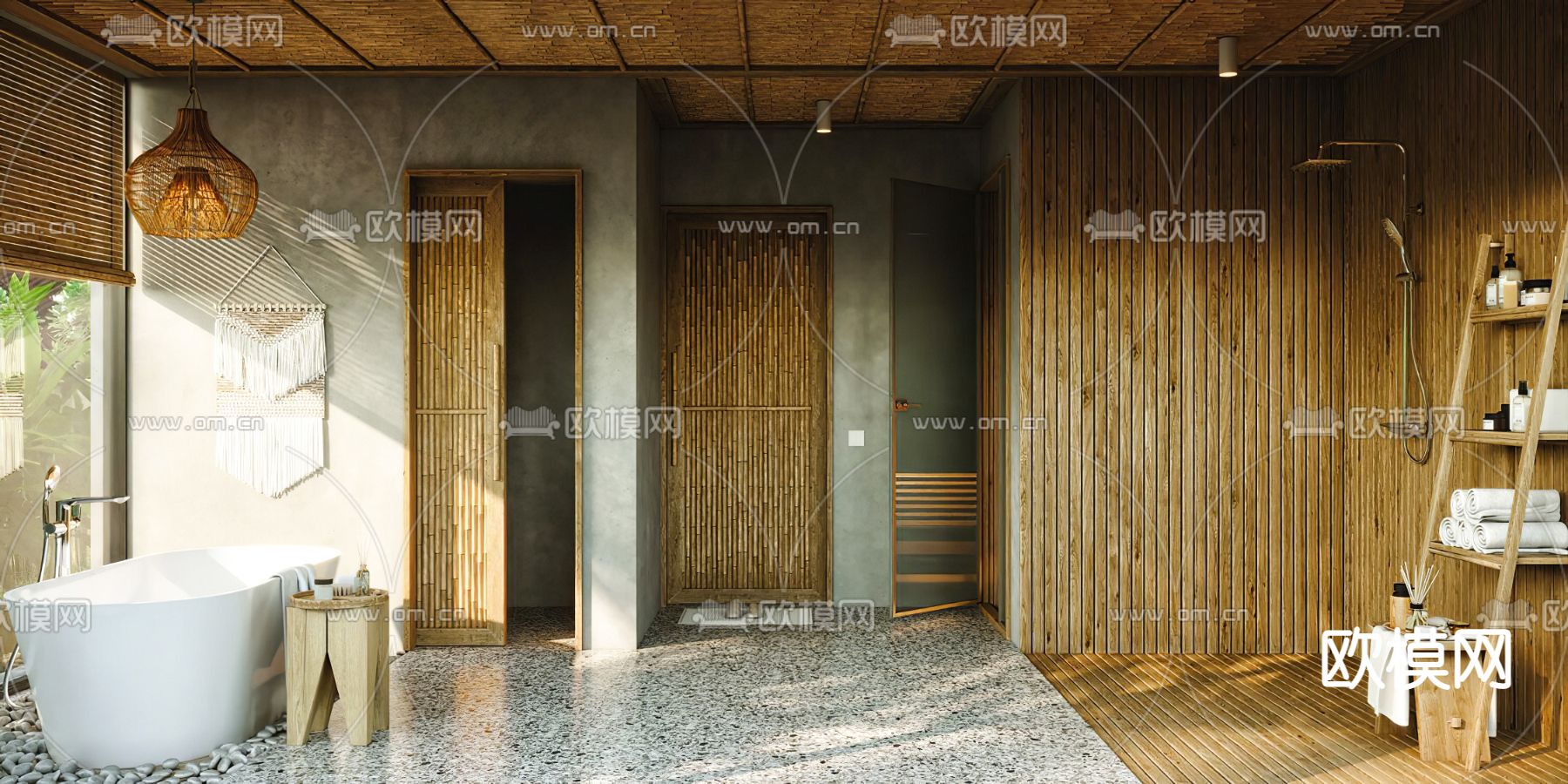 自然风浴室卫生间3d模型下载（渲染图3）