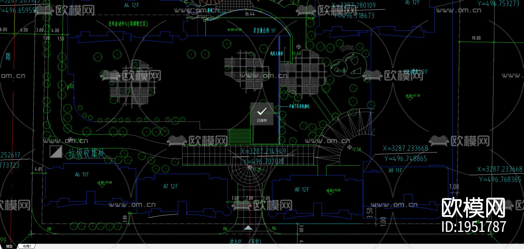 小区规划cad平面图下载（渲染图2）