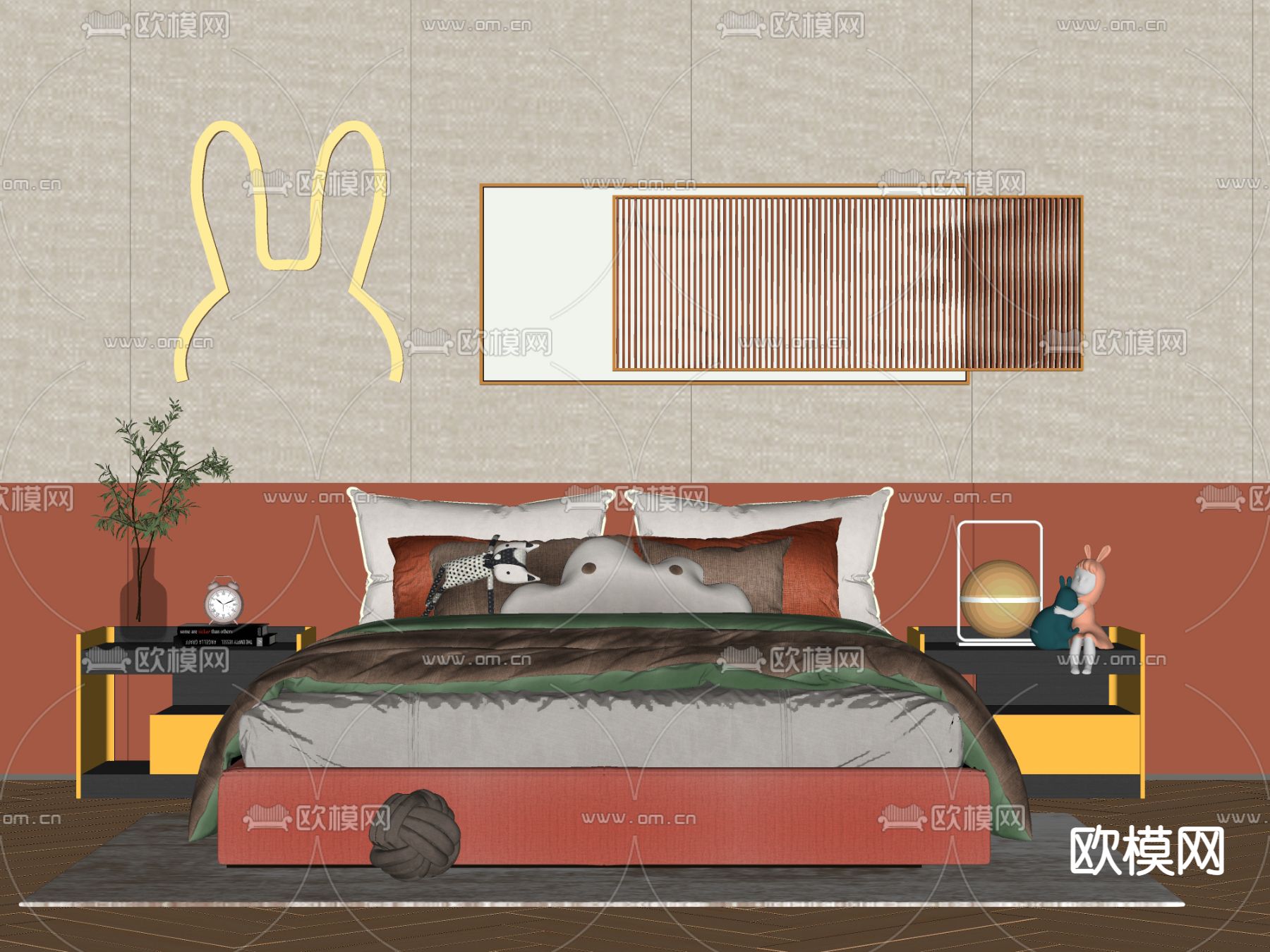 现代布艺儿童床su模型下载（渲染图2）