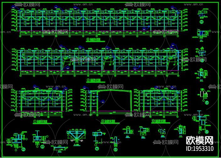 两栋单层轻钢结构库房cad施工图下载（渲染图2）