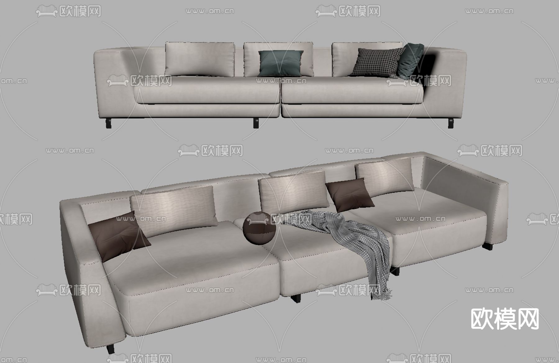 现代布艺多人沙发su模型下载（渲染图2）