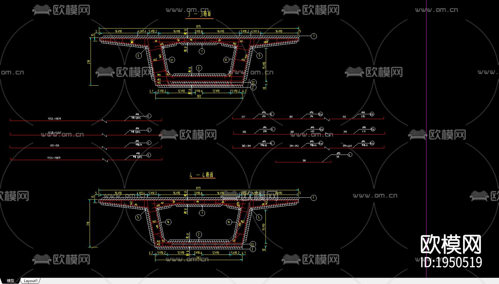 匝道上部普通钢筋节点图下载（渲染图2）