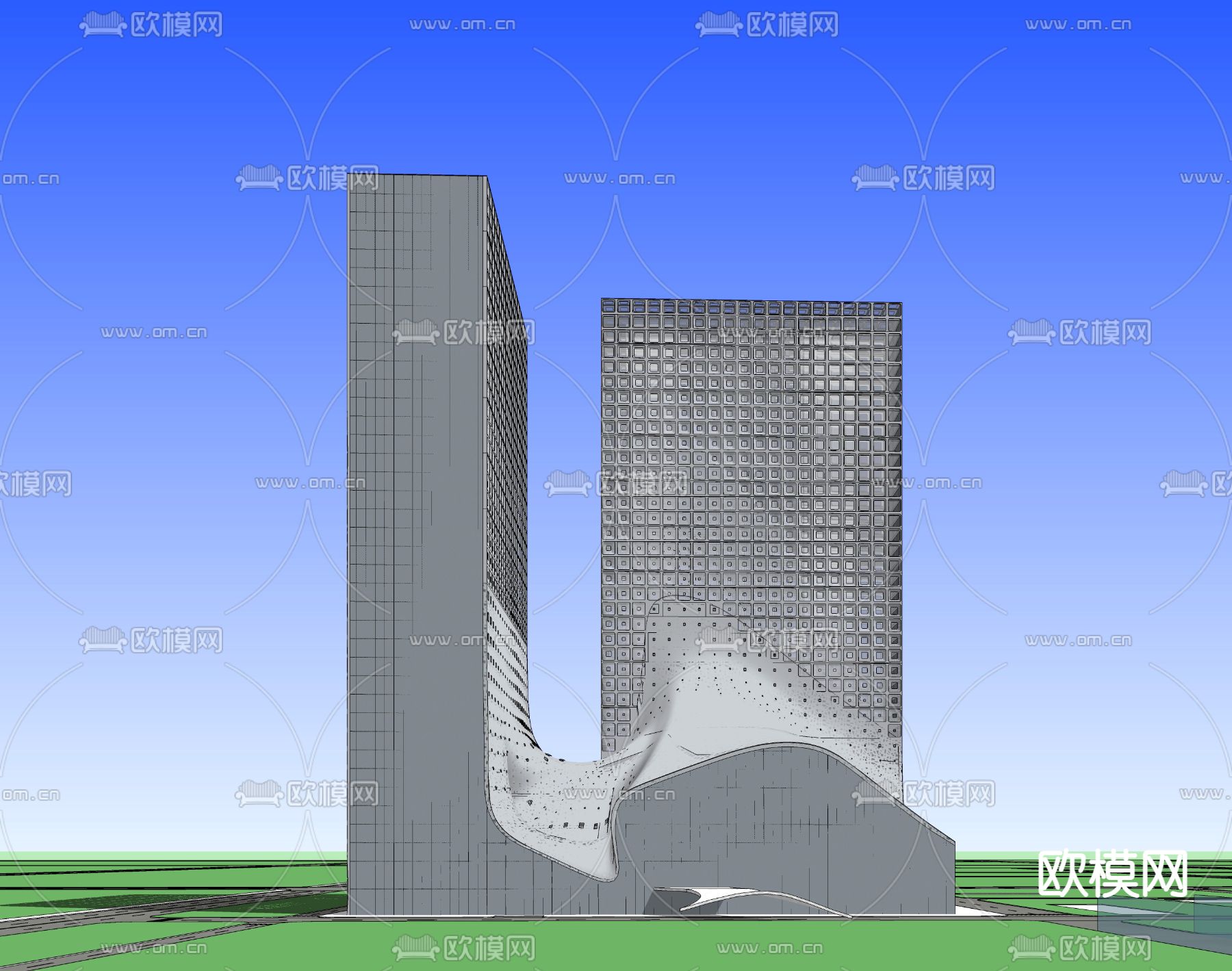 现代办公楼鸟瞰su模型下载（渲染图4）