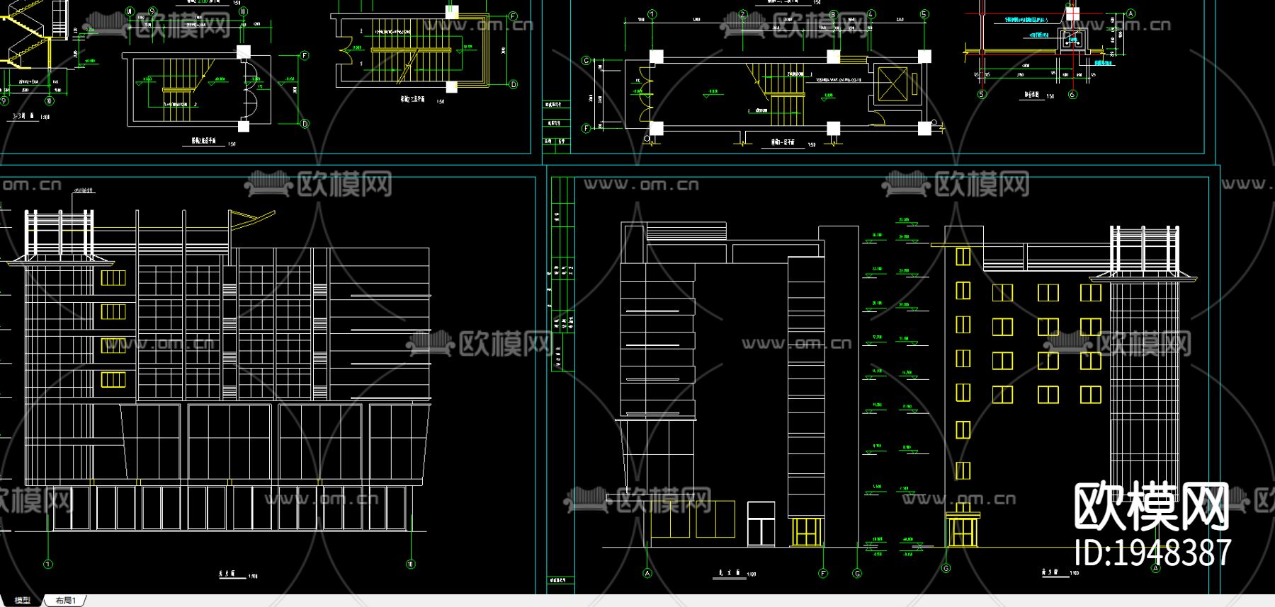 商办楼建筑CAD施工图下载（渲染图2）