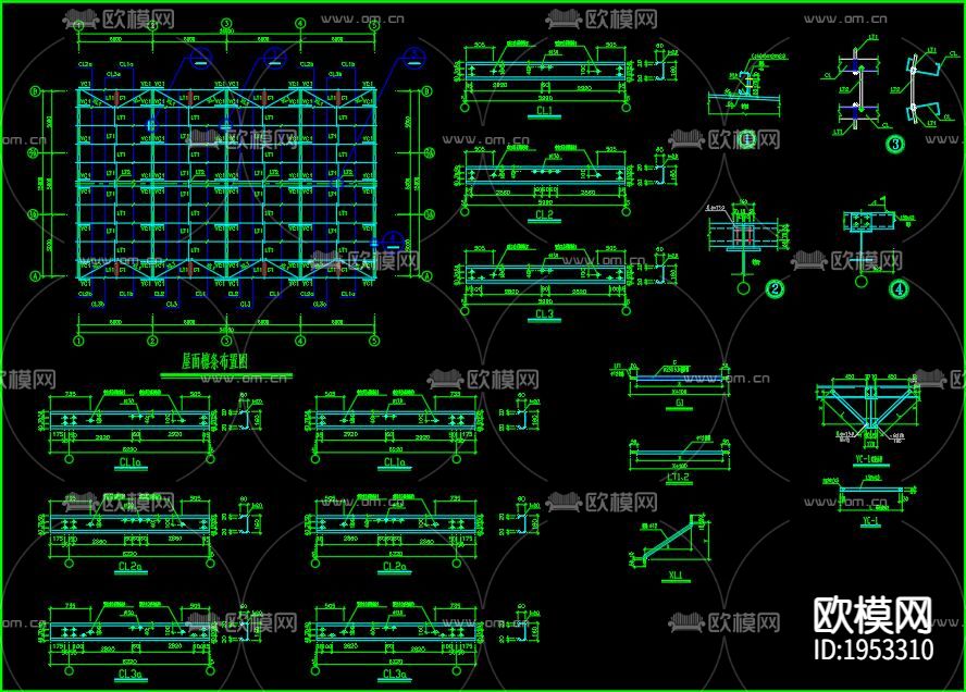 两栋单层轻钢结构库房cad施工图下载（渲染图4）