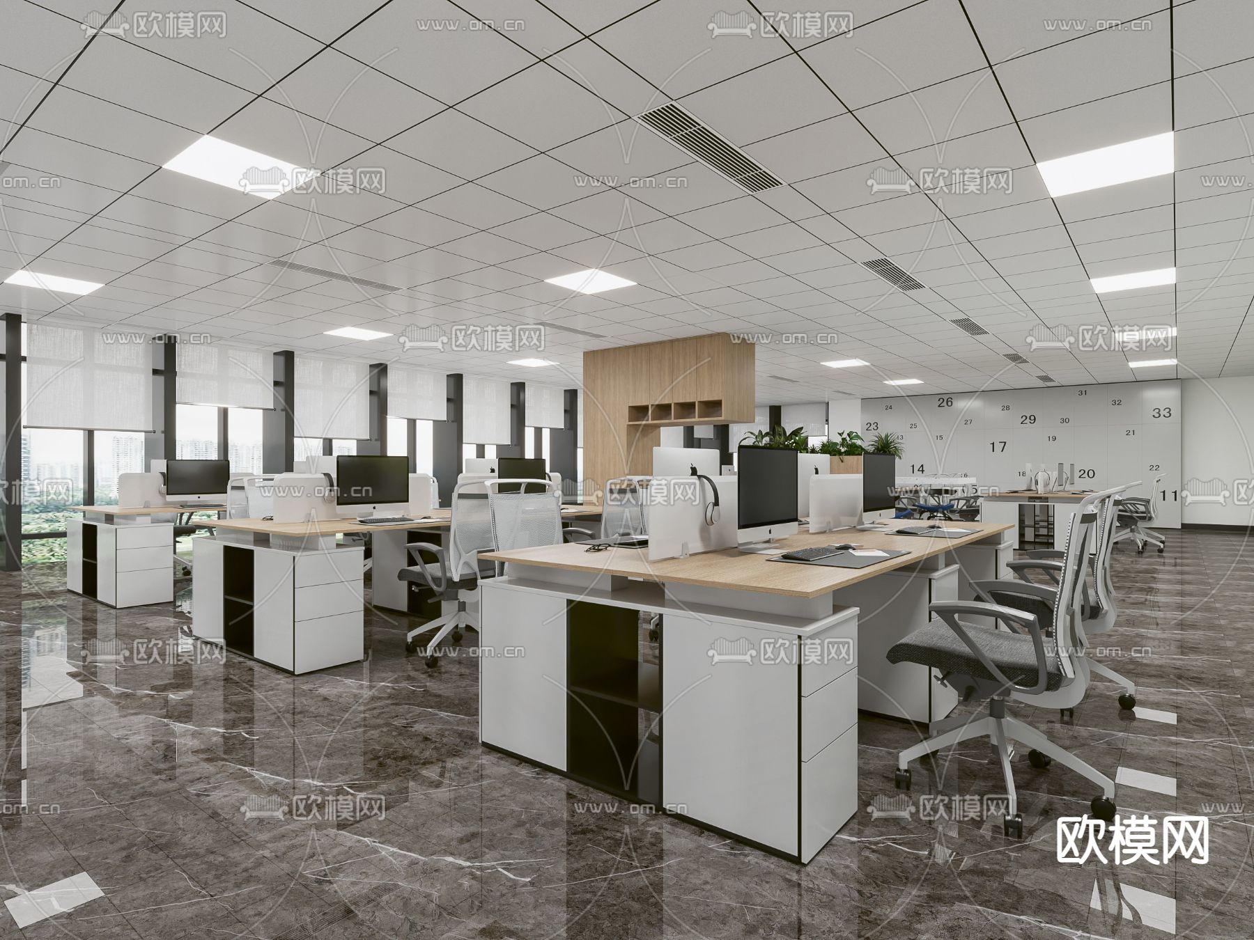 现代敞开式办公区3d模型下载_ID11798417_3dmax免费模型-欧模网