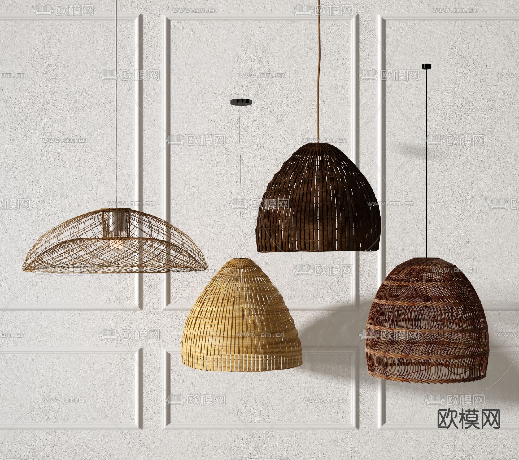 自然风藤编吊灯3d模型下载