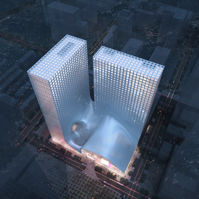  现代办公楼鸟瞰su模型 