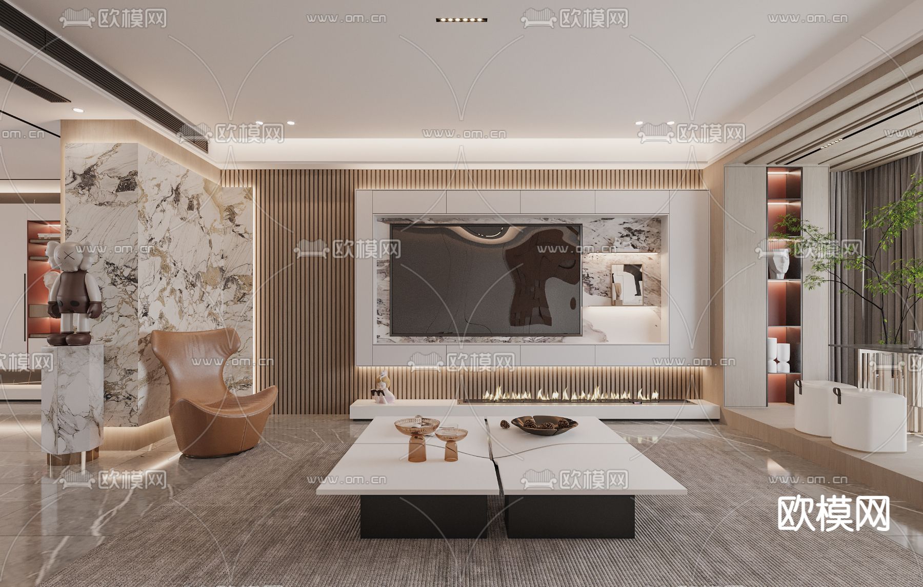 现代客厅餐厅3d模型下载（渲染图6）