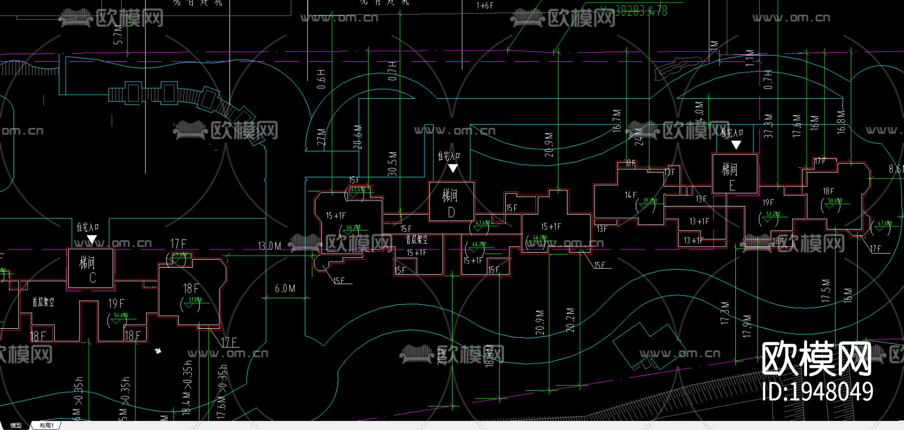 小区规划cad平面图下载（渲染图2）