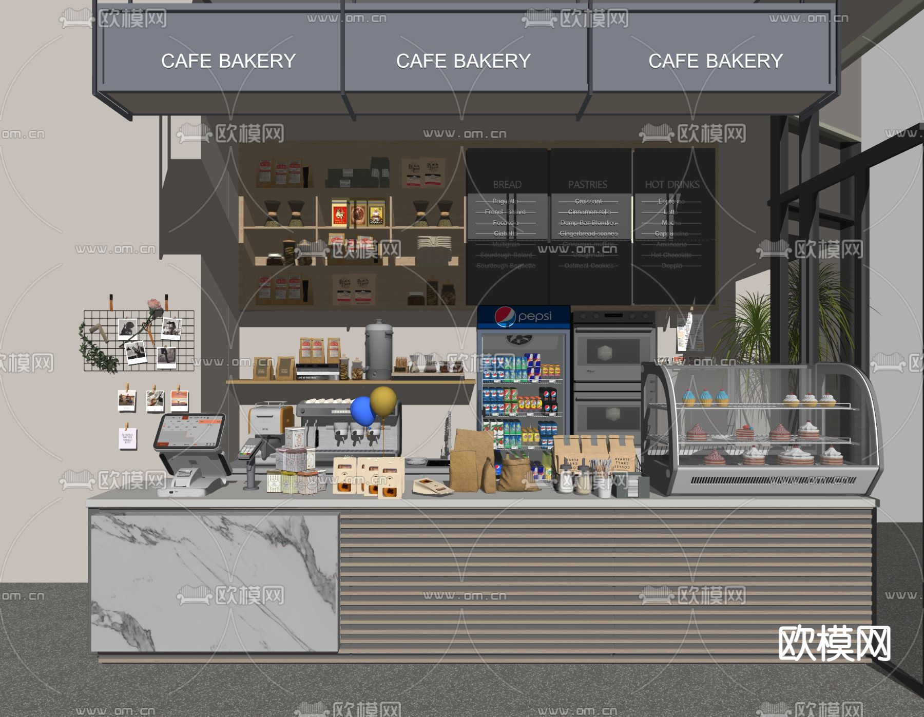 现代咖啡吧台su模型下载（渲染图2）