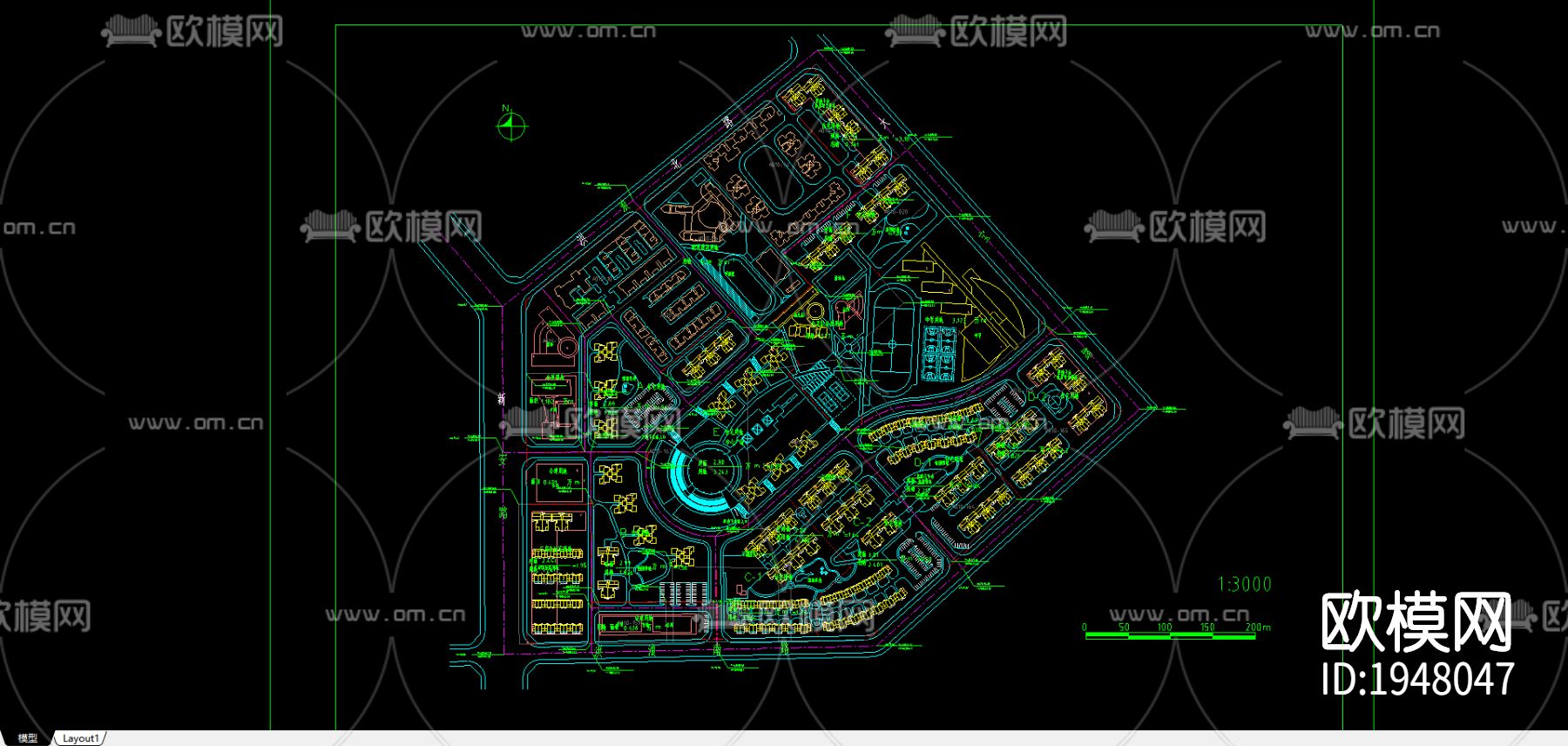 小区规划cad平面图下载（渲染图2）