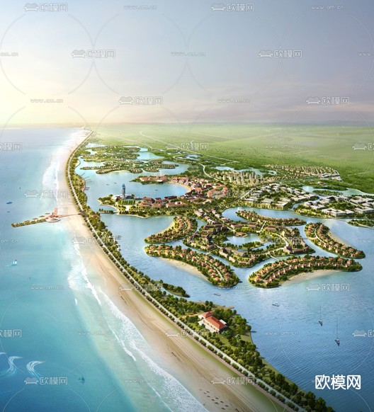 现代海边别墅鸟瞰3d模型下载